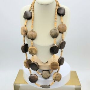 Double Strand Wooden Beaded Necklace • Chunky Pieces